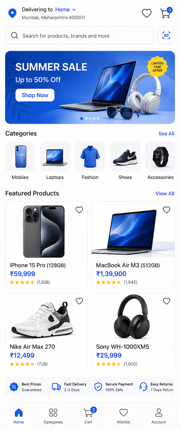 E-commerce mobile shopping app preview